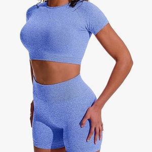 Two Piece Crop Top, Seamless High Waisted Shorts